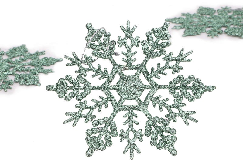 Christmas ConceptsÂ® Pack of 12-10cm Glitter Snowflake Hanging Decorations - Christmas Decorations (Mint Green) - Image 4
